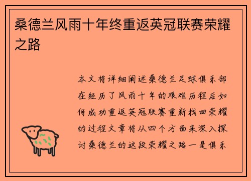 桑德兰风雨十年终重返英冠联赛荣耀之路